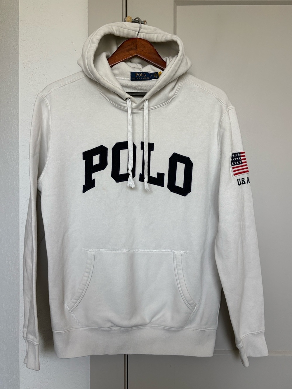 POLO RALPH LAUREN WHITE POLO USA FLAG HOODIE MENS MEDIUM